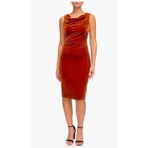 Kensie Womens Copper Velvet Drape Neck Sleeveless Midi Dress Size 16